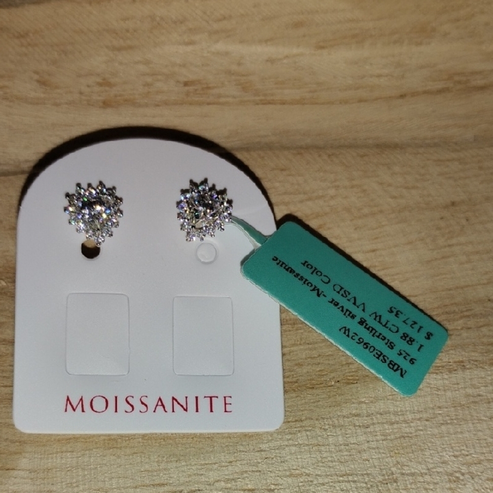 Moissanite  Heart Sterling Silver Stud Earrings